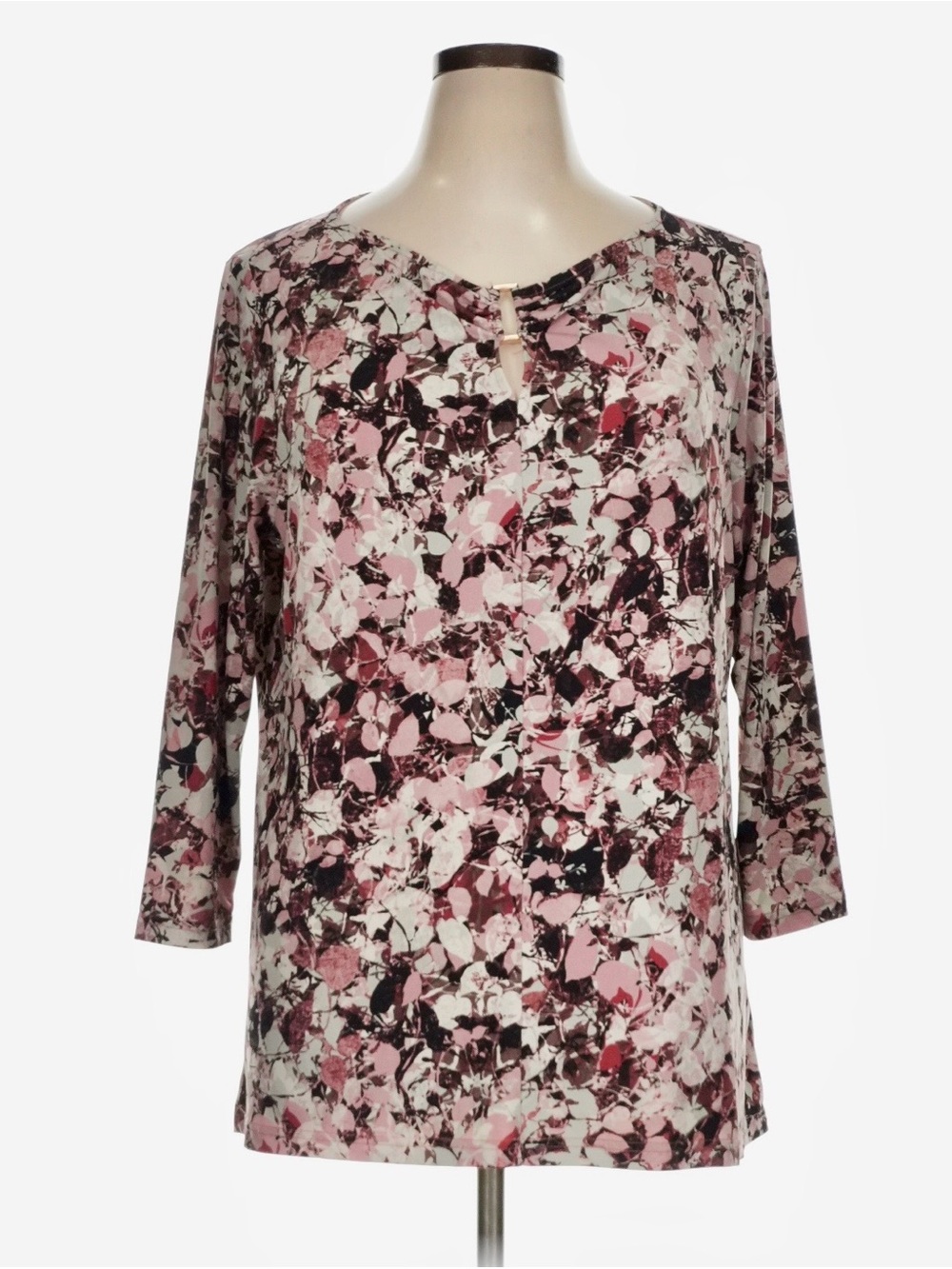 Belle by Kim Gravel Pink Multi Floral Keyhole Tunic Blouse 3/4 sleeve 1X